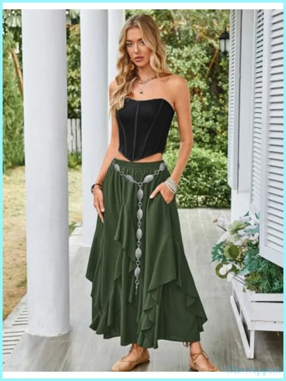 Women's Flowy Maxi Skirt with Pockets A-Line Chiffon Renaissance